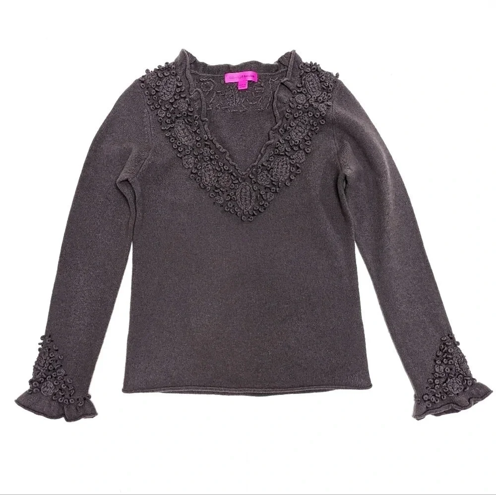 EBENE by P. Assuline Wool Knit Sweater with Beading and Embroidery Size 2